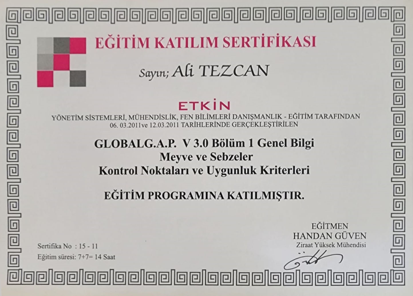 SERTİFİKALAR
